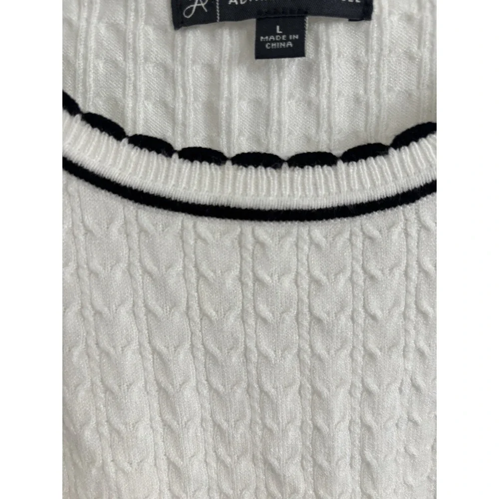 Adrianna Papell Ladylike Scalloped Edge Short Sleeve Sweater Size Large Wht/Navy - Picture 5 of 11
